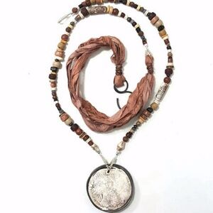 Essence of Gratitude Bohemian Beaded Necklace with Faux Ivory Pendant